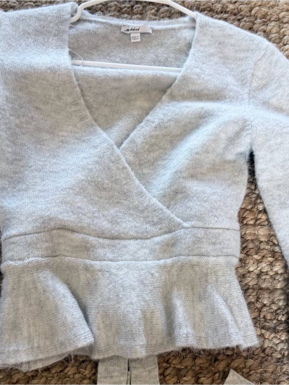 Subdued size M super soft Light Gray Wrap Peplum Sweater